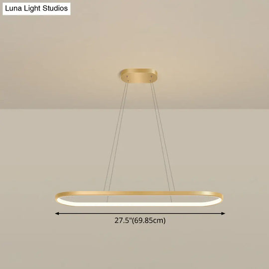 Minimalist Led Gold Plated Pendant Light Fixture For Table - Metal Oblong Design