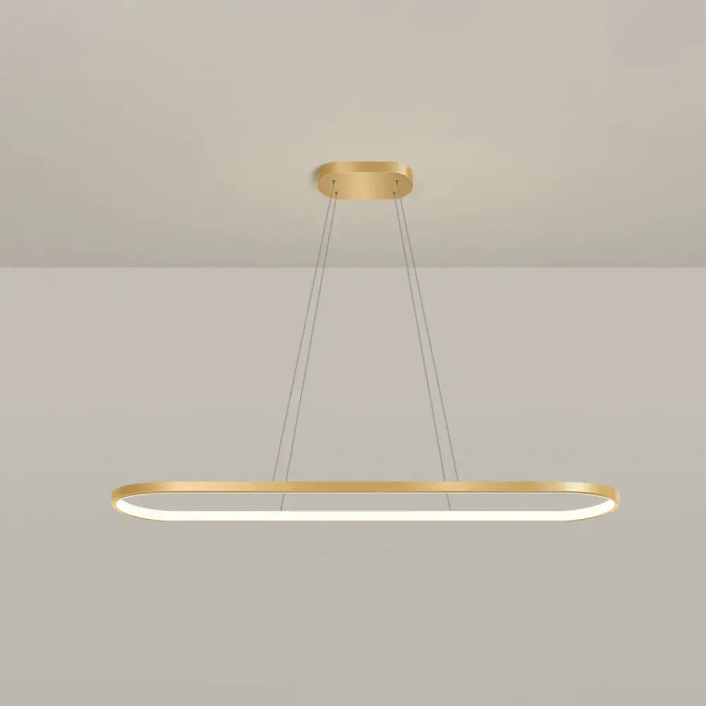 Minimalist Led Gold Plated Pendant Light Fixture For Table - Metal Oblong Design / 35.5 Remote