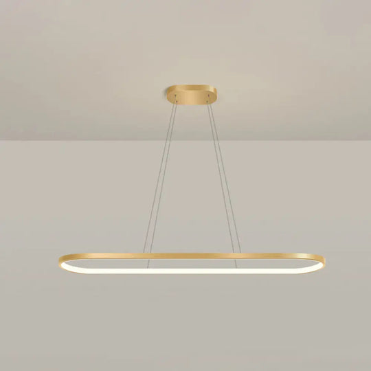 Minimalist Led Gold Plated Pendant Light Fixture For Table - Metal Oblong Design / 35.5 Remote