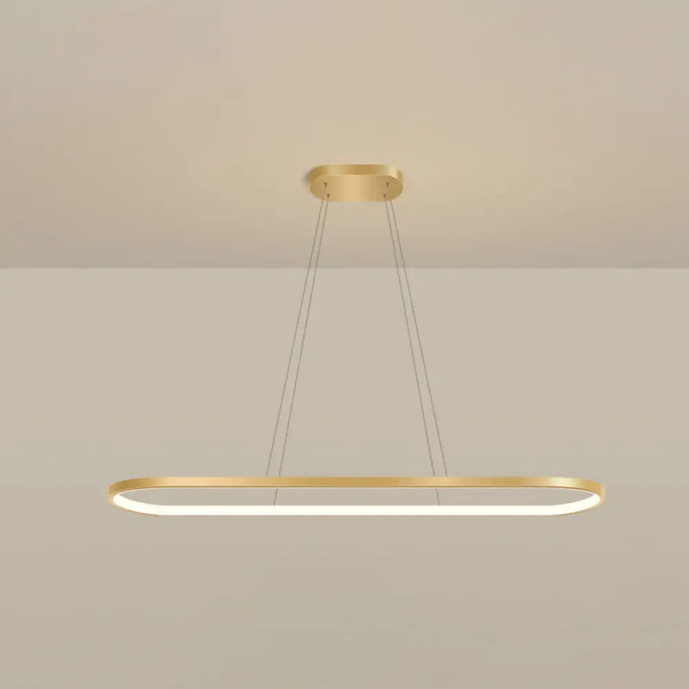 Minimalist Led Gold Plated Pendant Light Fixture For Table - Metal Oblong Design / 35.5 Warm