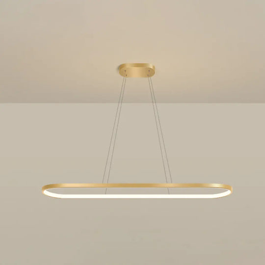 Minimalist Led Gold Plated Pendant Light Fixture For Table - Metal Oblong Design / 35.5 Warm