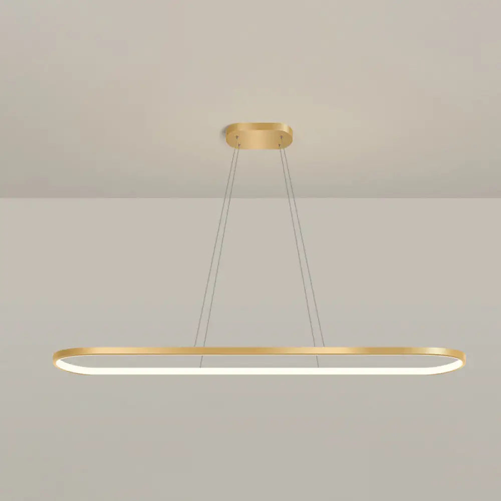 Minimalist Led Gold Plated Pendant Light Fixture For Table - Metal Oblong Design / 47 Remote Control