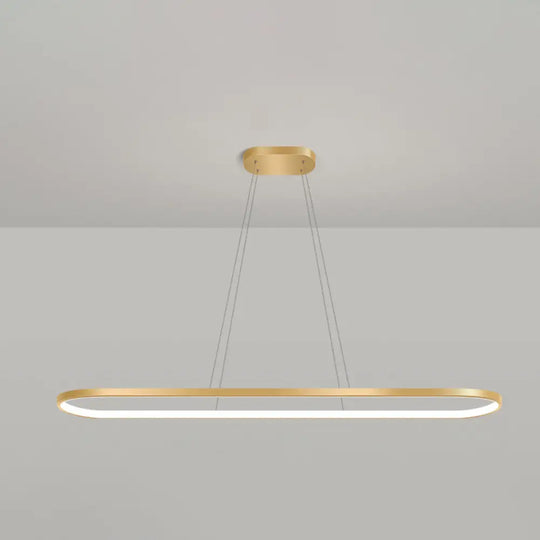 Minimalist Led Gold Plated Pendant Light Fixture For Table - Metal Oblong Design / 47 White