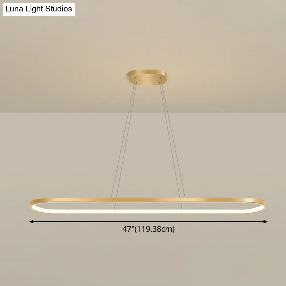 Minimalist Led Gold Plated Pendant Light Fixture For Table - Metal Oblong Design