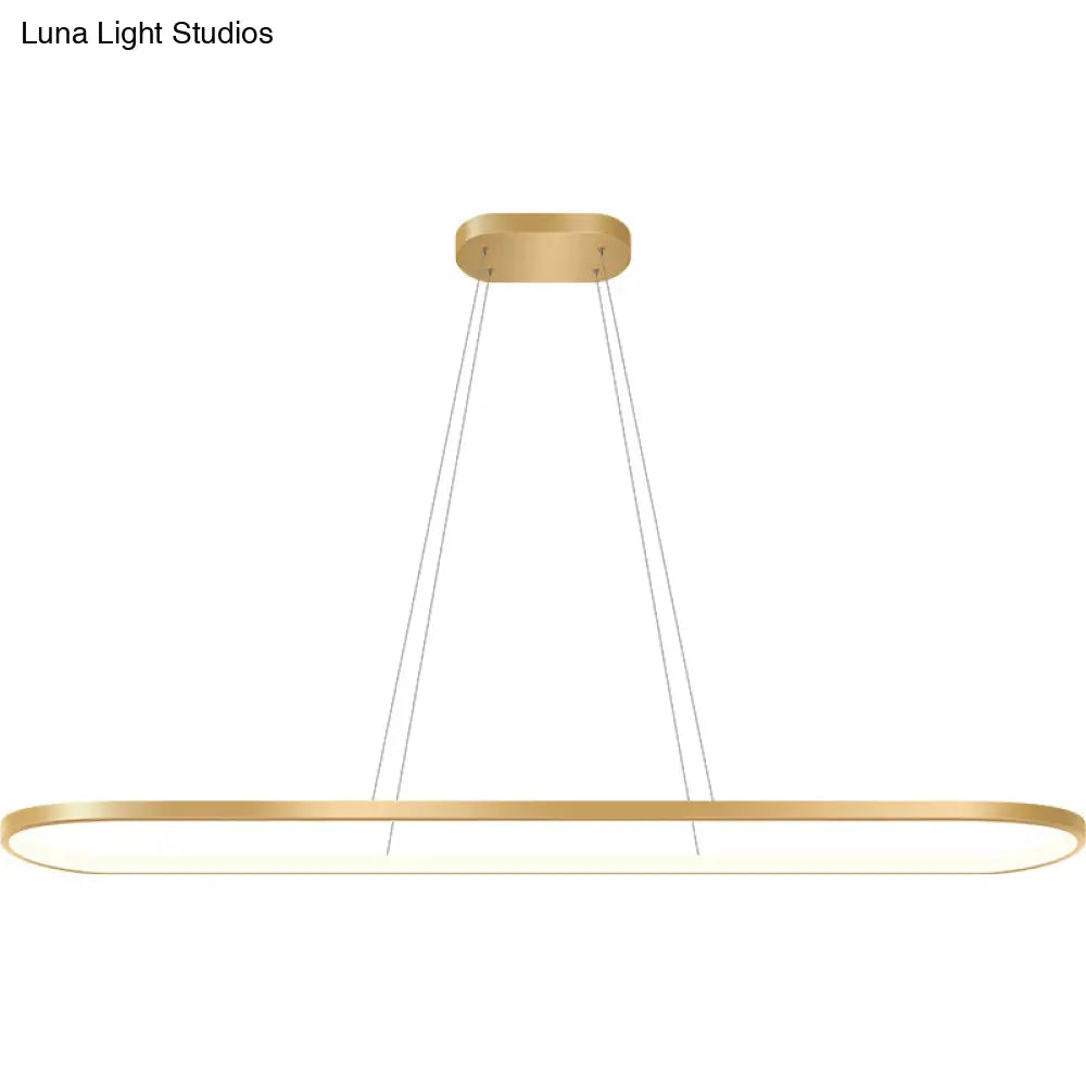 Minimalist Led Gold Plated Pendant Light Fixture For Table - Metal Oblong Design
