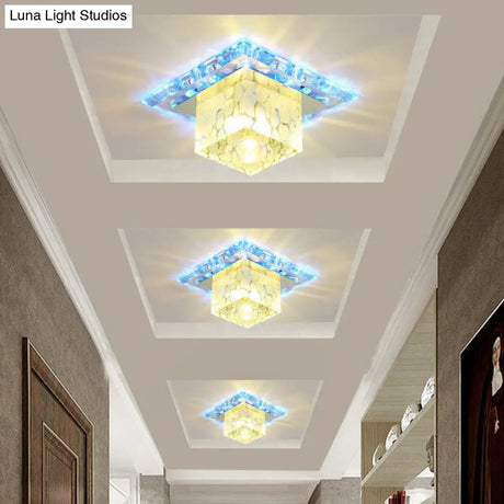 Minimalist LED Hallway Ceiling Lamp with Cube Crystal Shade - Clear Flush Mount Light