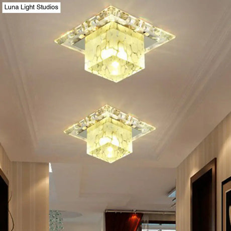 Minimalist LED Hallway Ceiling Lamp with Cube Crystal Shade - Clear Flush Mount Light