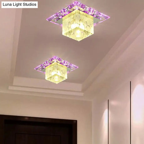 Minimalist Led Hallway Ceiling Lamp With Cube Crystal Shade - Clear Flush Mount Light