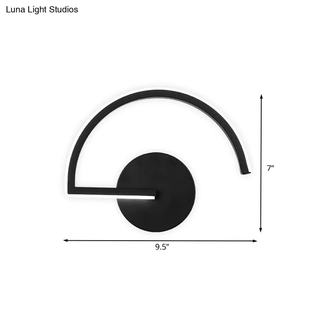 Minimalist Led Iron Wall Mount Sconce - Black Semicircle Light For Bedroom In Warm/White