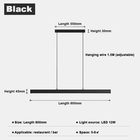 Minimalist Led Long Bar Pendant Light for Dining Room Kitchen 60cm / Cold White pendant Light