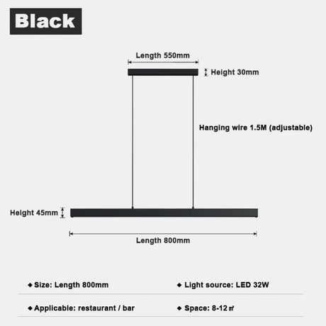 Minimalist Led Long Bar Pendant Light for Dining Room Kitchen 80cm / Cold White pendant Light