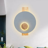 Minimalist Led Metal Disk Wall Light Fixture With Wood Backplate - Black/Grey/White Grey
