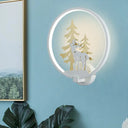 Minimalist Led Metal Wall Light Fixture With Black/White Deer And Tree Mural - Warm/White Lighting
