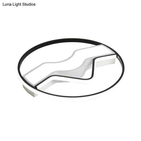 Minimalist Led Restaurant Ceiling Lamp: Round Metallic Shade 16/19.5 Wide Flush Mount Black