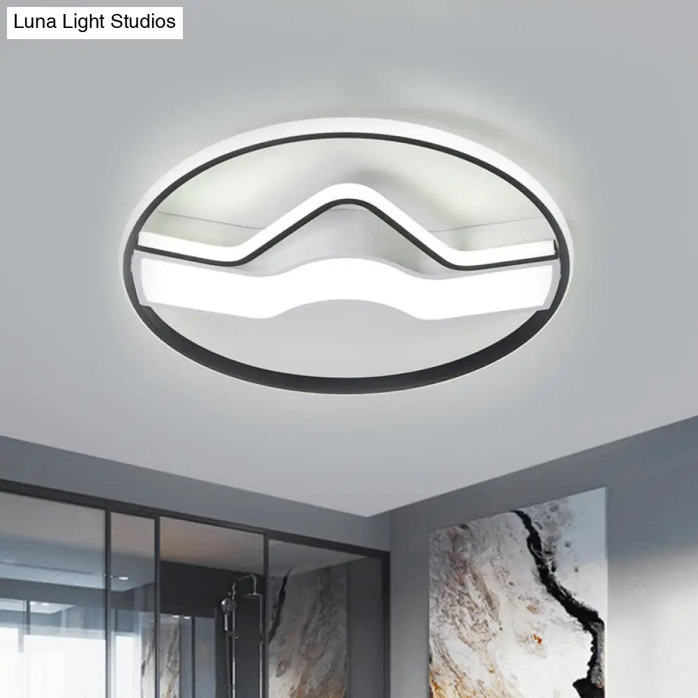 Minimalist Led Restaurant Ceiling Lamp: Round Metallic Shade 16/19.5 Wide Flush Mount Black / 16