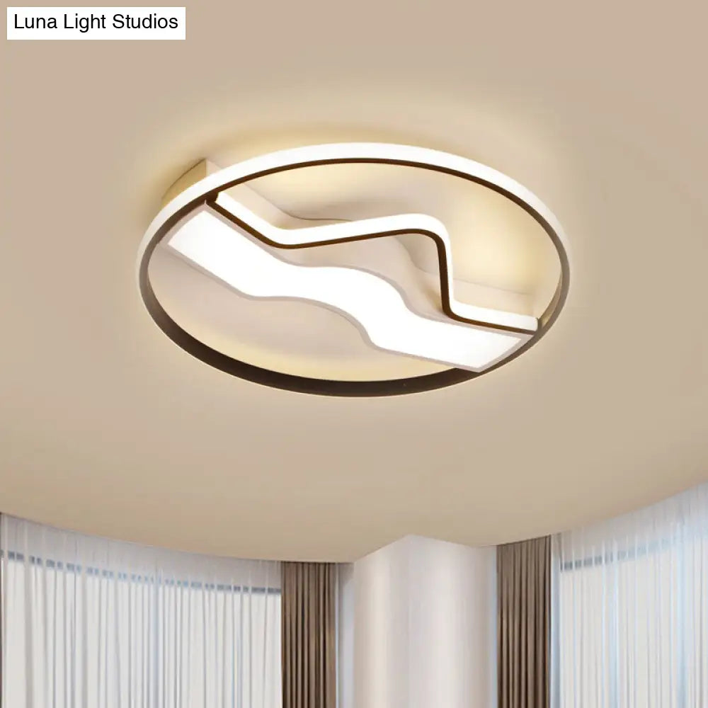 Minimalist Led Restaurant Ceiling Lamp: Round Metallic Shade 16’/19.5’ Wide Flush Mount Black