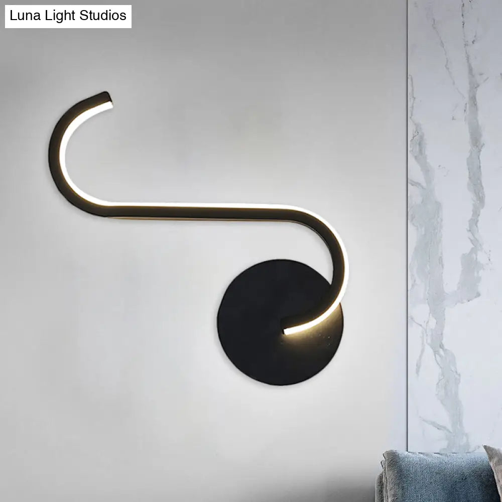 Minimalist Led Sconce In Warm/White Light For Hotels - Black Metal Wall Mounted Lamp