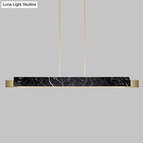 Minimalist Led Suspension Lighting Fixture: Rectangular Island Light With Marble Accent Ideal For