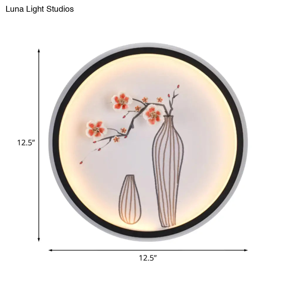 Minimalist Led Wall Lamp In Black With Plum And Vase Dining Room Mural Design
