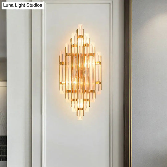 Minimalist Led Wall Sconce Light With K9 Crystal Strip - Rhombus Design For Living Room