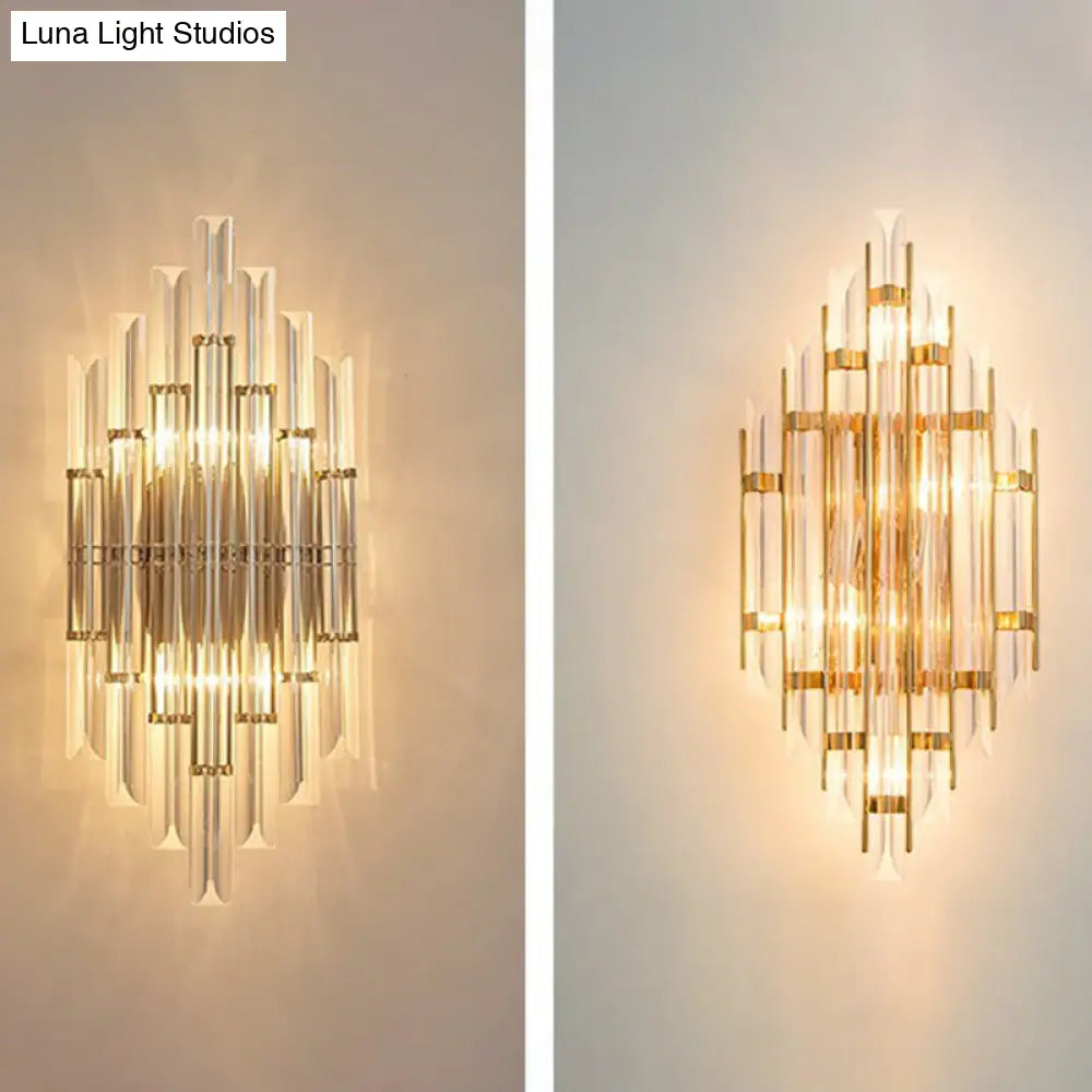 Minimalist Led Wall Sconce Light With K9 Crystal Strip - Rhombus Design For Living Room