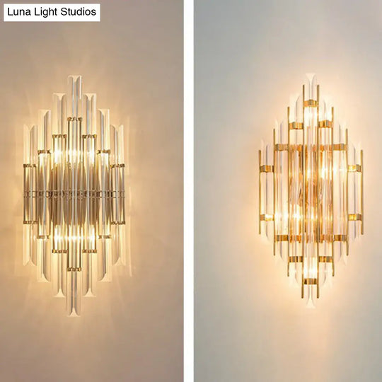 Minimalist Led Wall Sconce Light With K9 Crystal Strip - Rhombus Design For Living Room