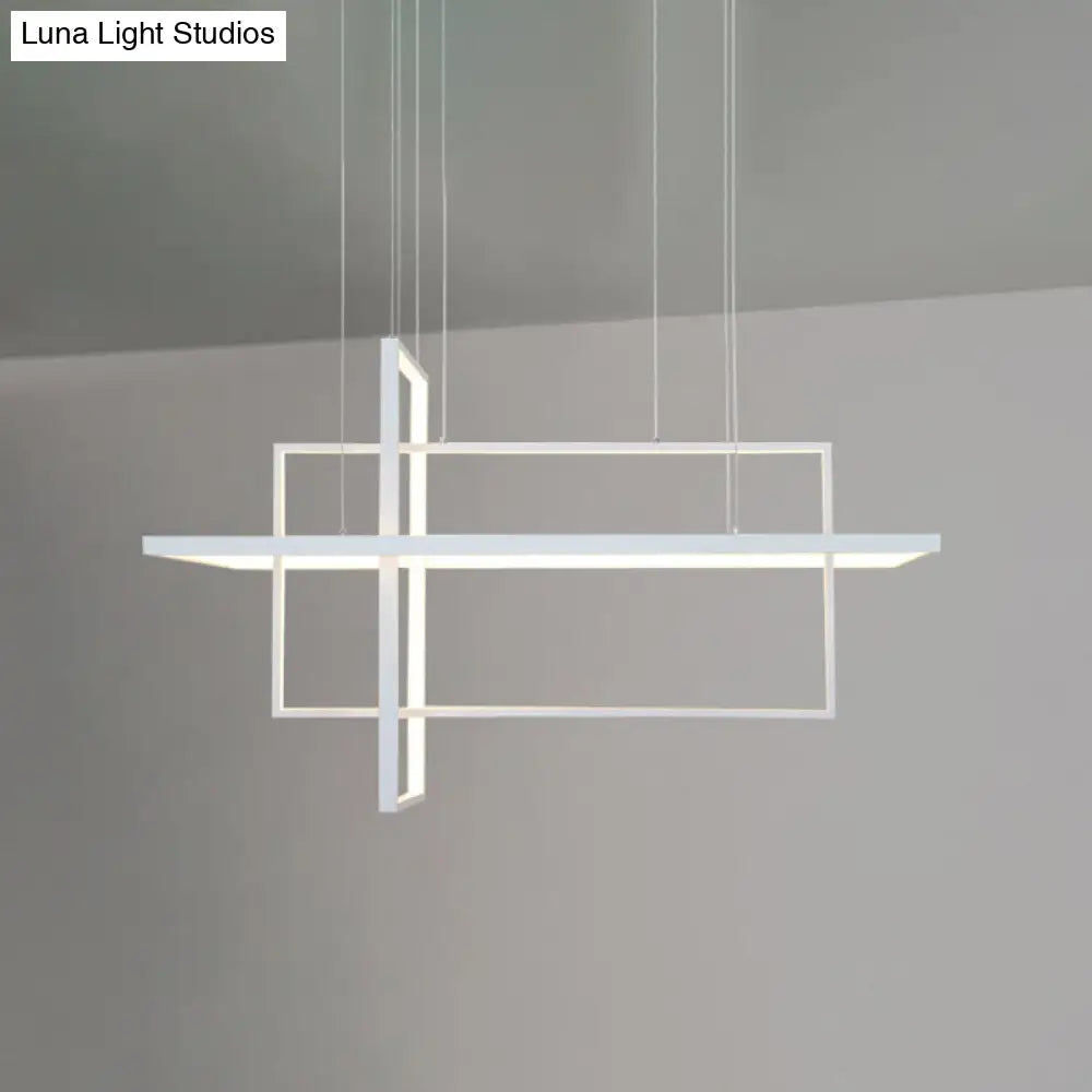 Minimalist Led White Frame Rectangular Hanging Light With Acrylic Island Lighting Fixture 3 /