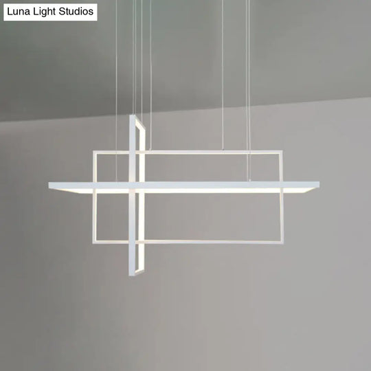 Minimalist Led White Frame Rectangular Hanging Light With Acrylic Island Lighting Fixture 3 /