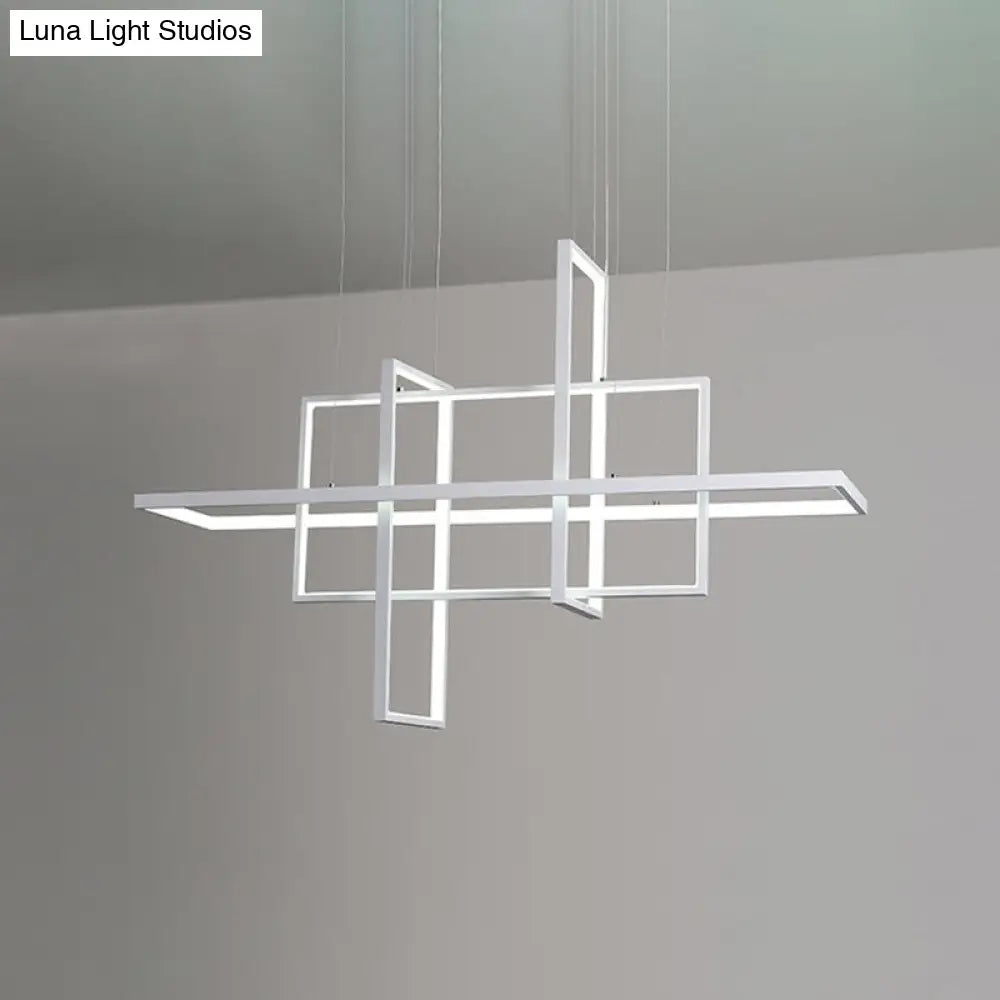 Minimalist Led White Frame Rectangular Hanging Light With Acrylic Island Lighting Fixture 4 /