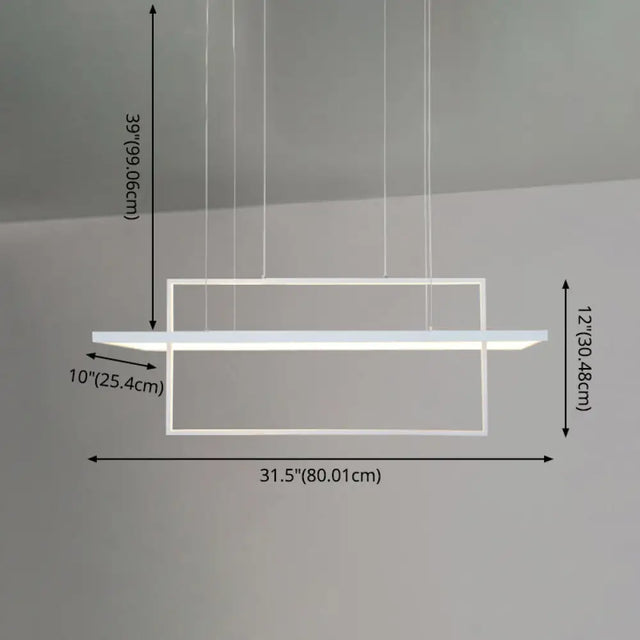Minimalist Led White Frame Rectangular Hanging Light With Acrylic Island Lighting Fixture