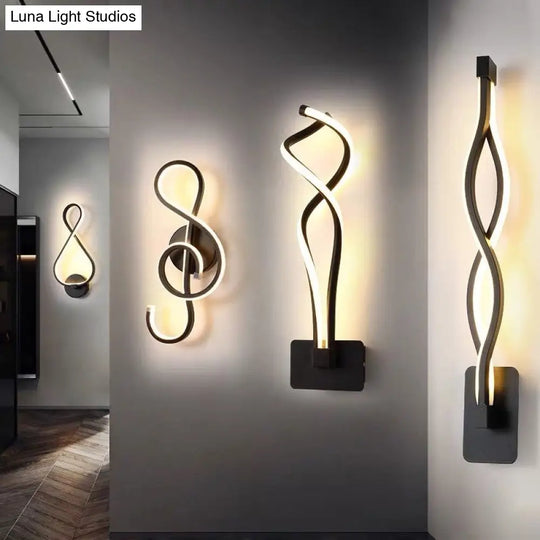 Minimalist Line Art Led Sconce Light Fixture - Black Metal Wall Mounted Lamp For Hallways
