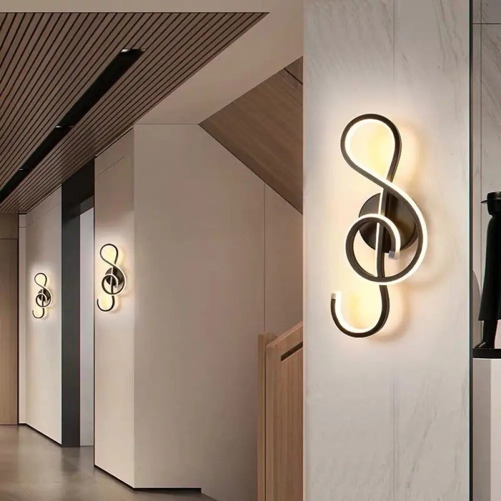 Minimalist Line Art Led Sconce Light Fixture - Black Metal Wall Mounted Lamp For Hallways / Natural