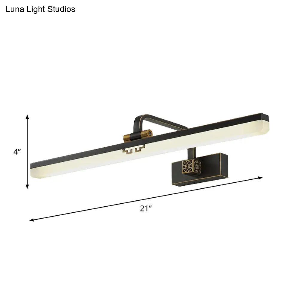 Minimalist Linear Led Wall Vanity Light & Metallic Mirror Cabinet - Black