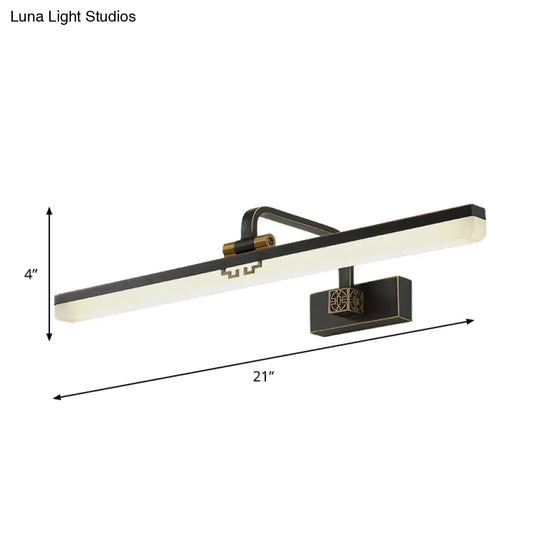 Minimalist Linear Led Wall Vanity Light & Metallic Mirror Cabinet - Black
