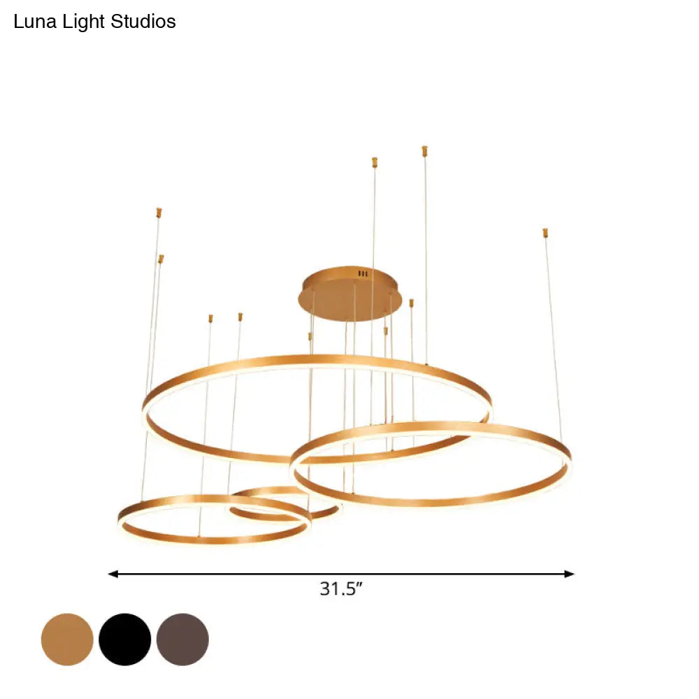 Minimalist Metal Bubble Ring Chandelier: 4-Light Led Suspension Light In Black/Gold/Coffee