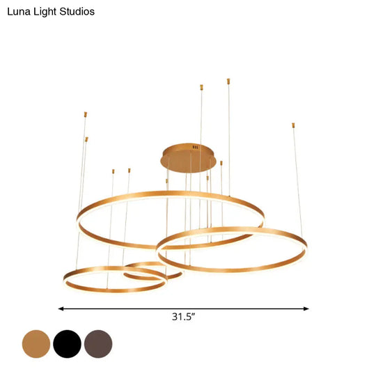 Minimalist Metal Bubble Ring Chandelier: 4-Light Led Suspension Light In Black/Gold/Coffee