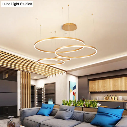 Minimalist Metal Bubble Ring Chandelier: 4-Light Led Suspension Light In Black/Gold/Coffee