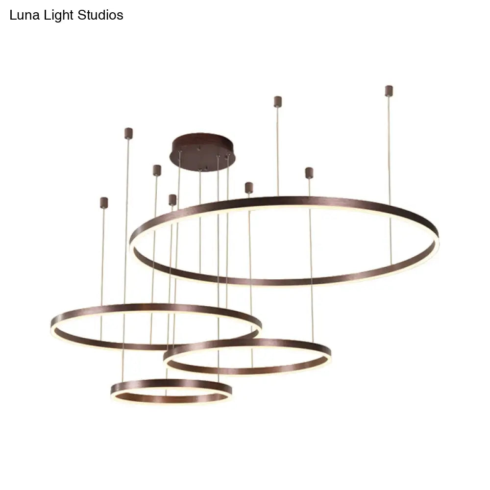 Minimalist Metal Bubble Ring Chandelier: 4-Light Led Suspension Light In Black/Gold/Coffee