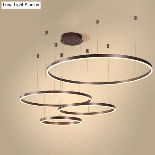 Minimalist Metal Bubble Ring Chandelier: 4-Light Led Suspension Light In Black/Gold/Coffee