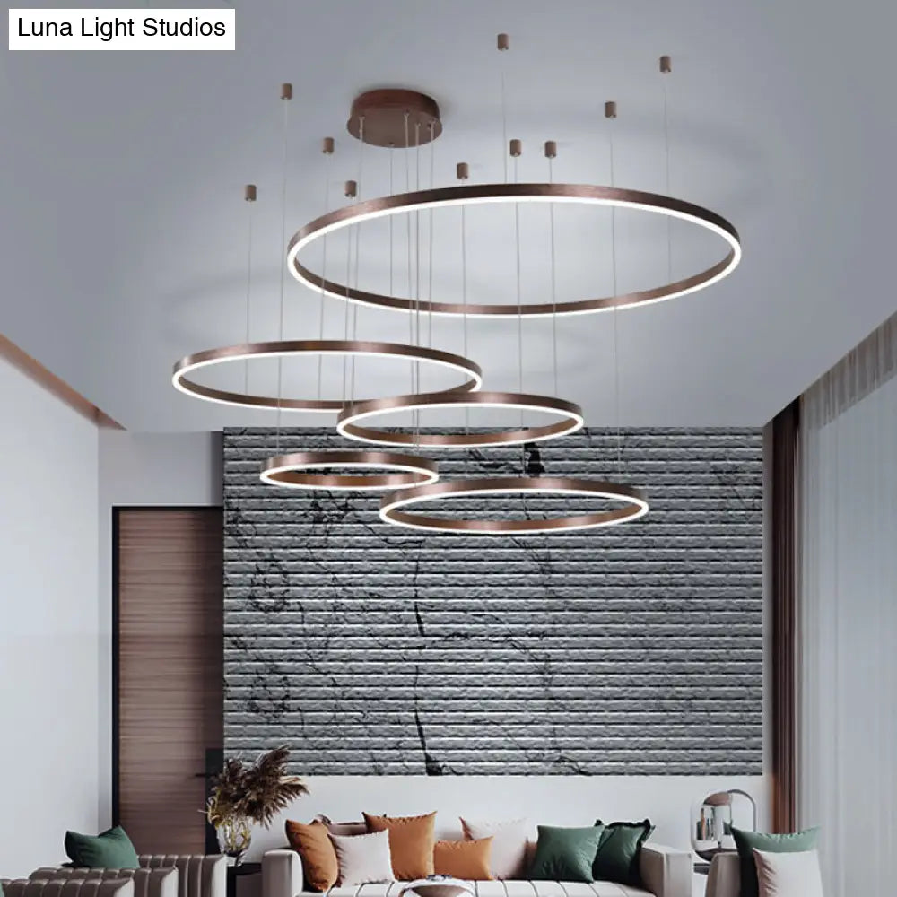 Minimalist Metal Bubble Ring Chandelier: 4-Light Led Suspension Light In Black/Gold/Coffee