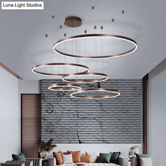 Minimalist Metal Bubble Ring Chandelier: 4-Light Led Suspension Light In Black/Gold/Coffee