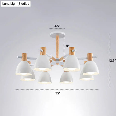 Minimalist Metal Chandelier: White Bell Suspension Light With Wooden Decor