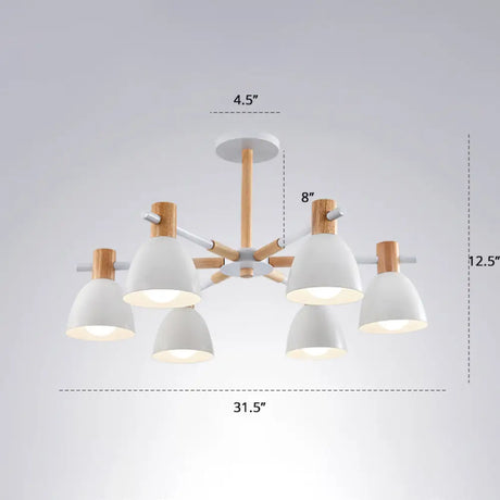 Minimalist Metal Chandelier: White Bell Suspension Light With Wooden Decor 6 /