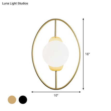Minimalist Metal Halo Ring Sconce Lighting With Black/Gold Finish Orb White Glass Shade