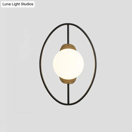 Minimalist Metal Halo Ring Sconce Lighting With Black/Gold Finish Orb White Glass Shade