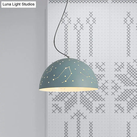 Minimalist Metal Hanging Ceiling Light - 1-Light Semisphere Pendant Lamp Blue/Green/Yellow