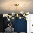 Minimalist Metal Led Chandelier In Gold With Starburst Pendulum Design And Bubble Shade 6 / Natural