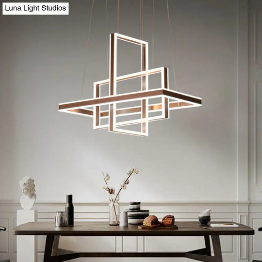 Minimalist Metal Led Chandelier With Interlocking Rectangle Design - Coffee