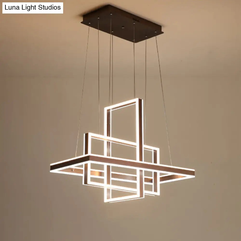 Minimalist Metal Led Chandelier With Interlocking Rectangle Design - Coffee