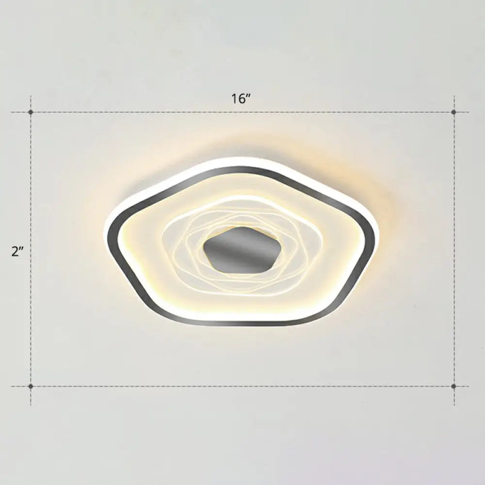 Minimalist Metal Led Flush Ceiling Light - Pentagonal Bedroom Fixture Black / 16’ Third Gear